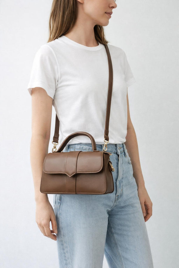 svnx Small Crossbody Hard Top Handle Bag in Brown