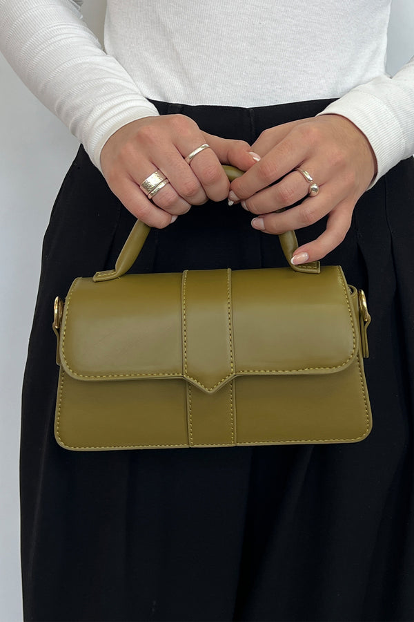 Svnx Small Crossbody Hard Top Handle Bag In Olive
