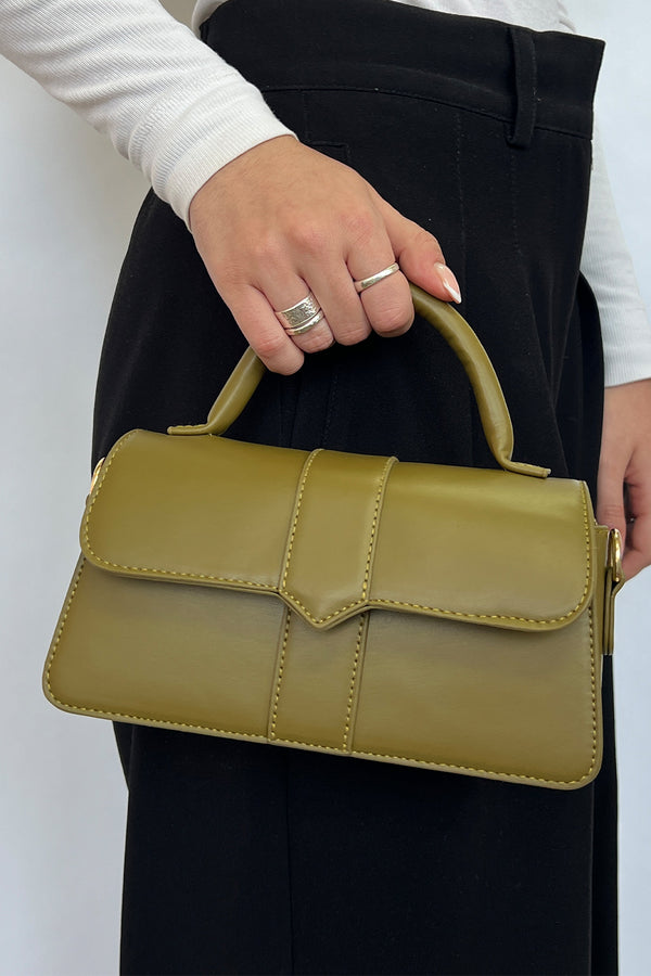 Svnx Small Crossbody Hard Top Handle Bag In Olive