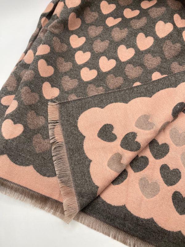 Svnx Soft Heart Printed Scarf In Pink & Grey