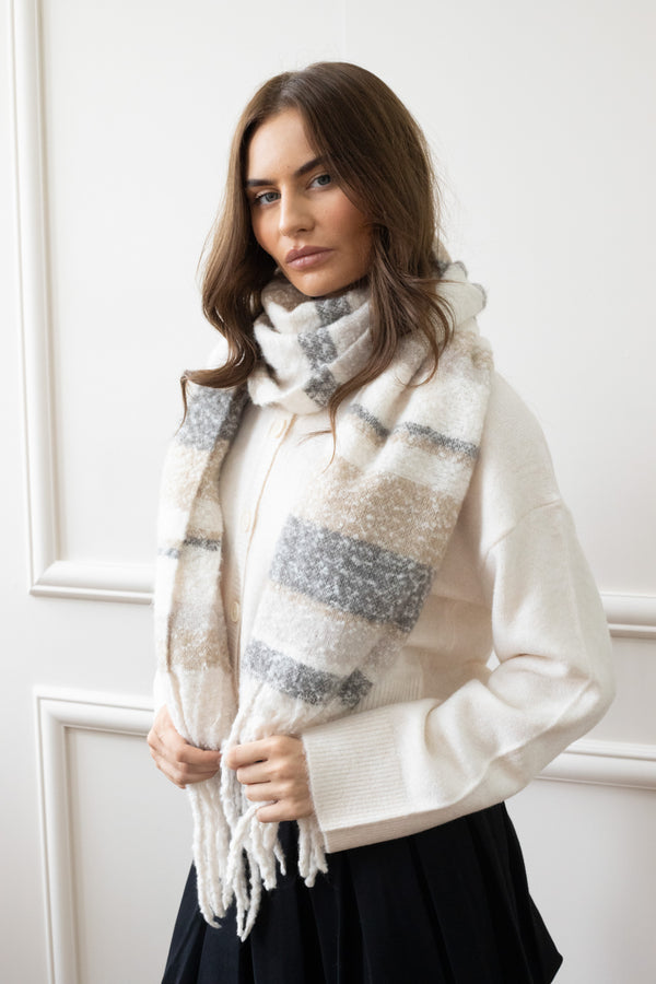 svnx Soft Neutral Striped Scarf