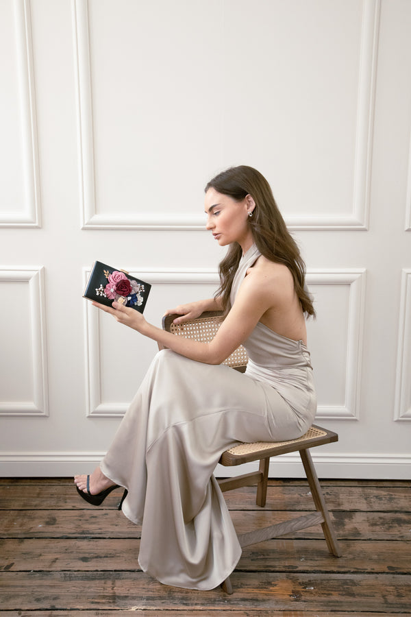 Svnx Square Box Clutch With Floral Applique