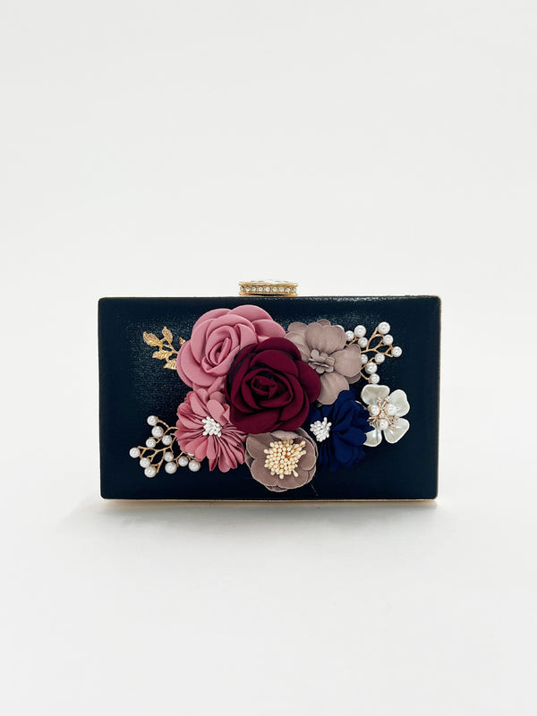 svnx Square Box Clutch with Floral Applique