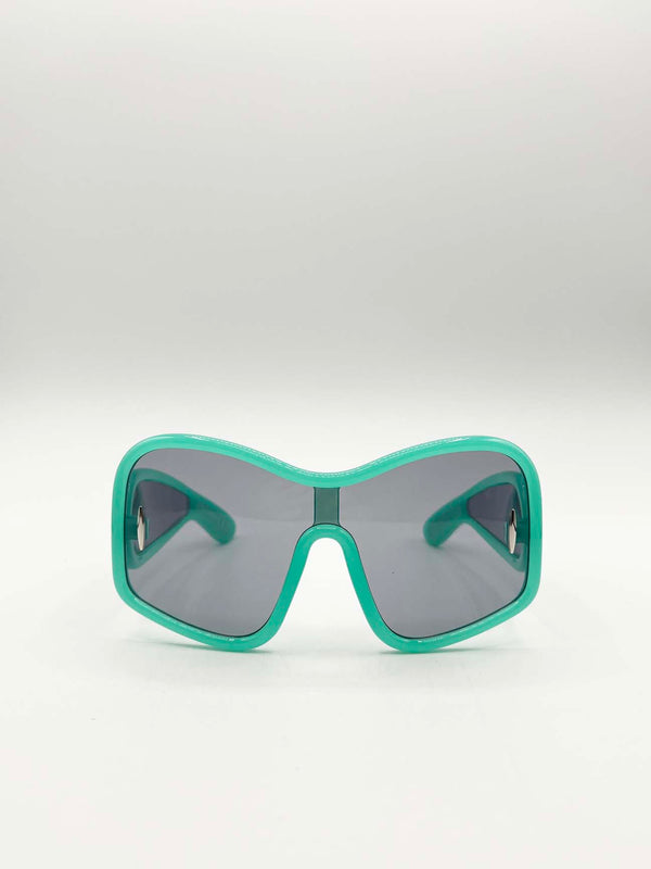 Svnx Square Oversized Mask Sunglasses In Aqua Grey