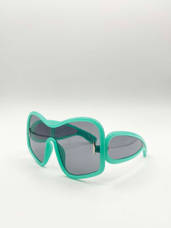 Svnx Square Oversized Mask Sunglasses In Aqua Grey