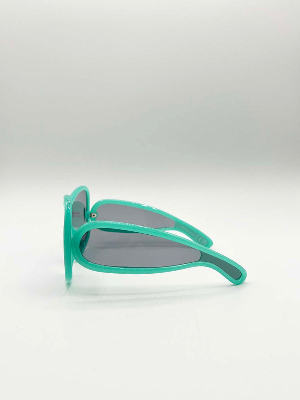 Svnx Square Oversized Mask Sunglasses In Aqua Grey