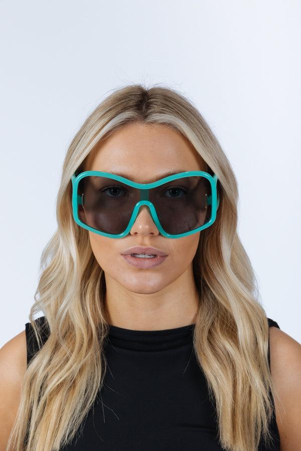 svnx Square Oversized Mask Sunglasses in Aqua Grey