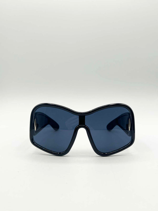 svnx Square Oversized Mask Sunglasses in Black