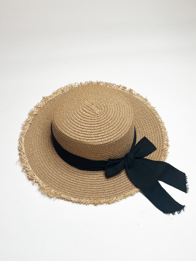 Svnx Straw Hat With Black Ribbon Bow