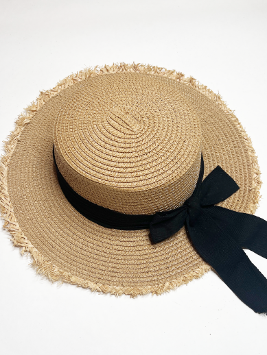 Svnx Straw Hat With Black Ribbon Bow