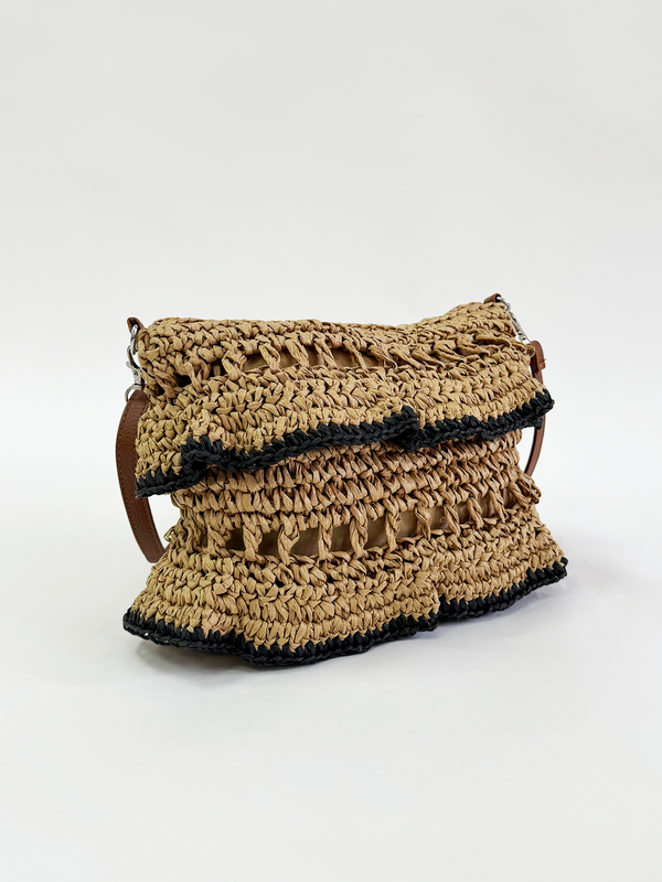 svnx Straw Shoulder Bag with Frill Detail