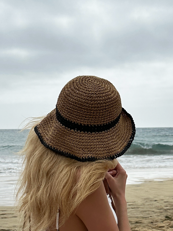 svnx Straw Summer Bucket Hat With Foldable Brim