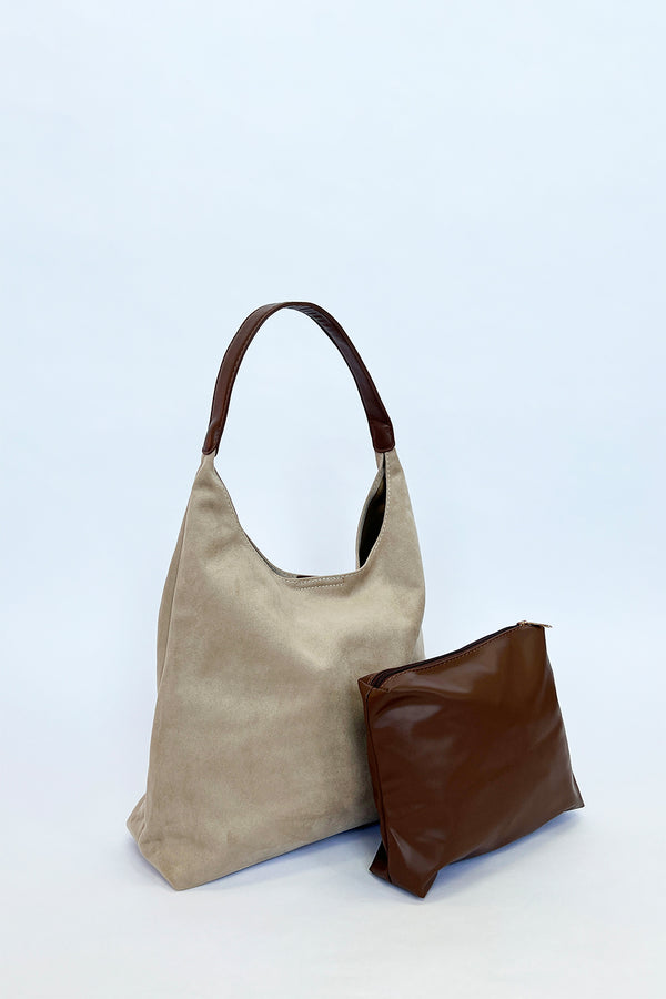 Svnx Suede Hobo Shoulder Bag In Beige