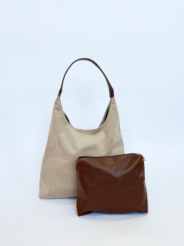 Svnx Suede Hobo Shoulder Bag In Beige