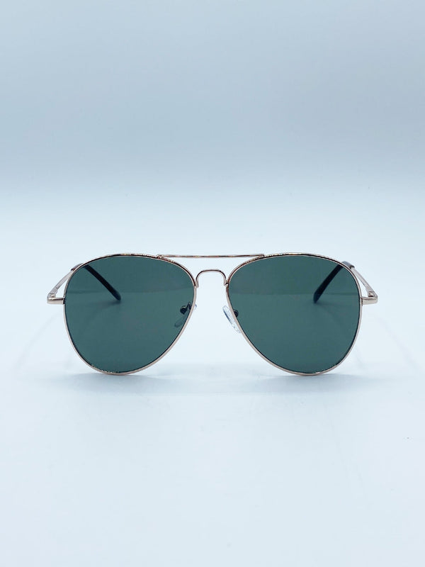 svnx SVNX Gold Frame Aviators with Khaki Lenses