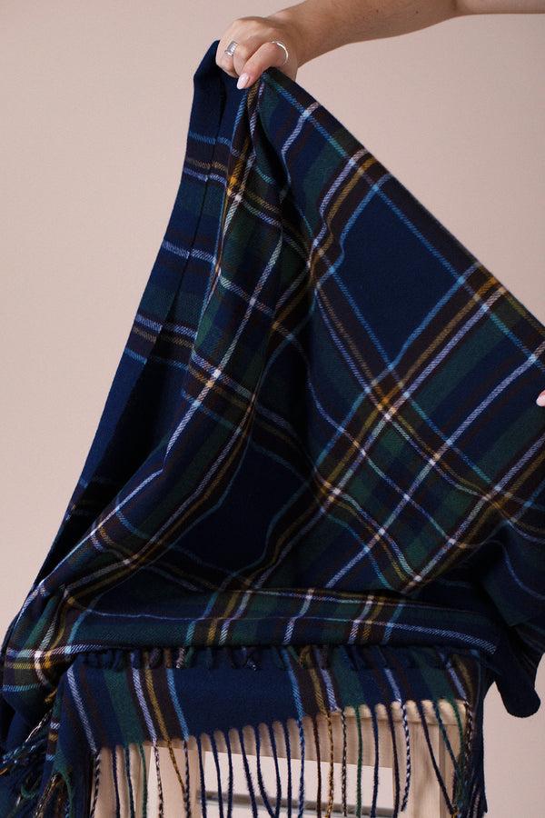 Svnx Tartan Print Scarf In Navy