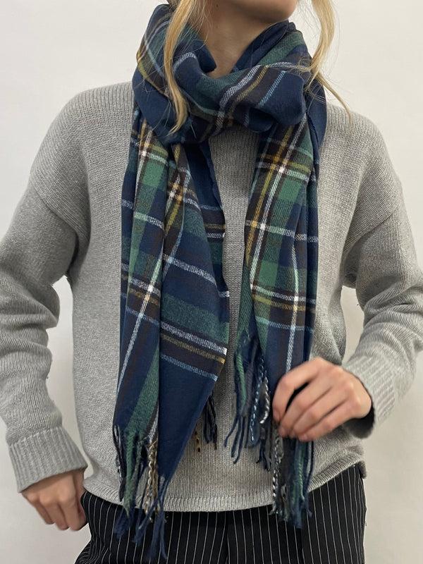 Svnx Tartan Woven With Tassels Blue Multi