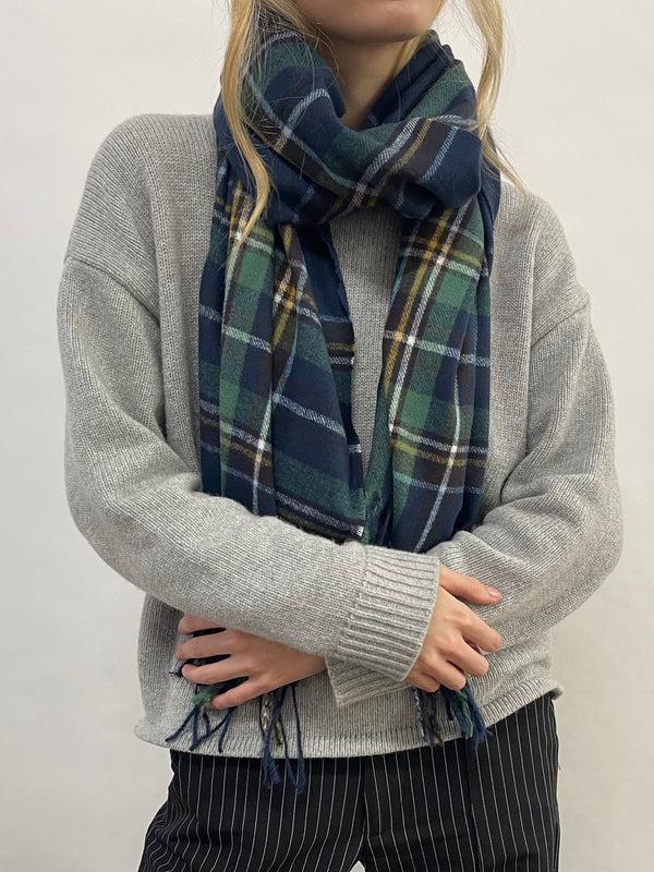 svnx Tartan Woven with Tassels Blue Multi