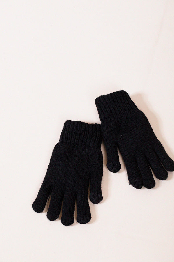 Svnx Touch Screen Cable Knit Gloves In Black
