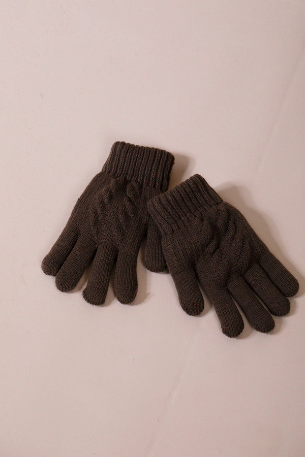 Svnx Touch Screen Cable Knit Gloves In Brown