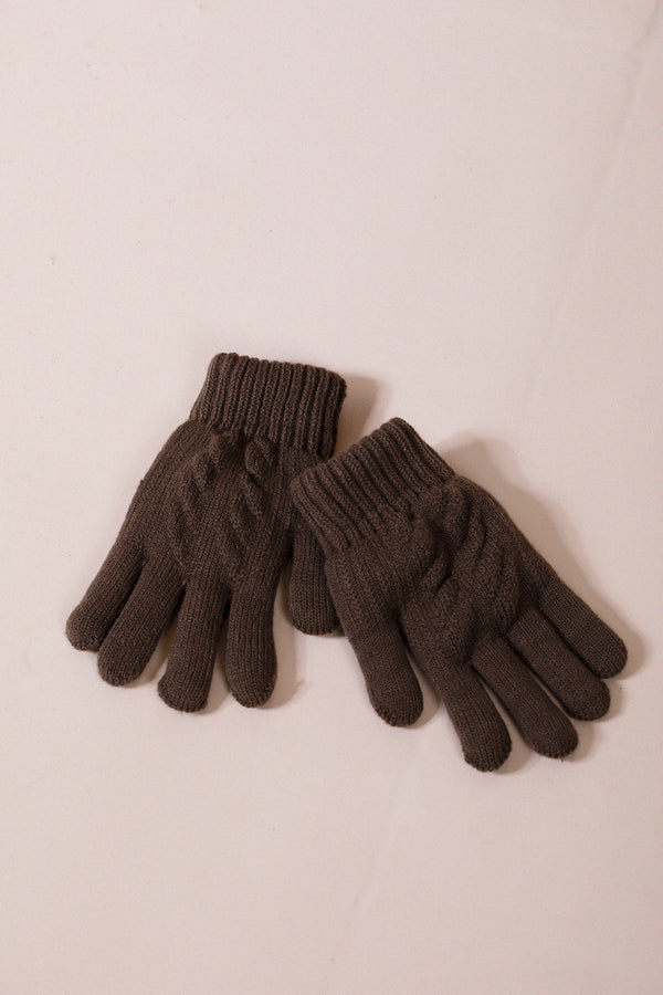 Svnx Touch Screen Cable Knit Gloves In Brown