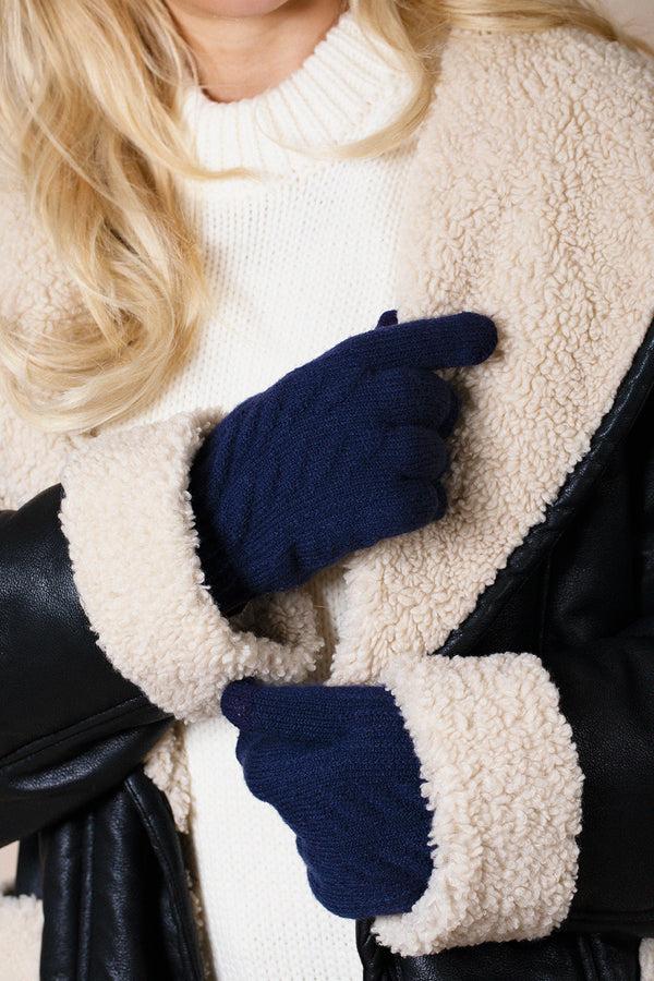Svnx Touch Screen Cable Knit Gloves In Navy