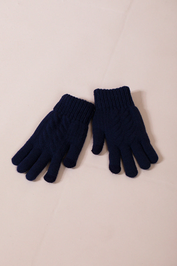 Svnx Touch Screen Cable Knit Gloves In Navy
