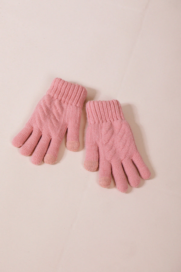 Svnx Touch Screen Cable Knit Gloves In Pink