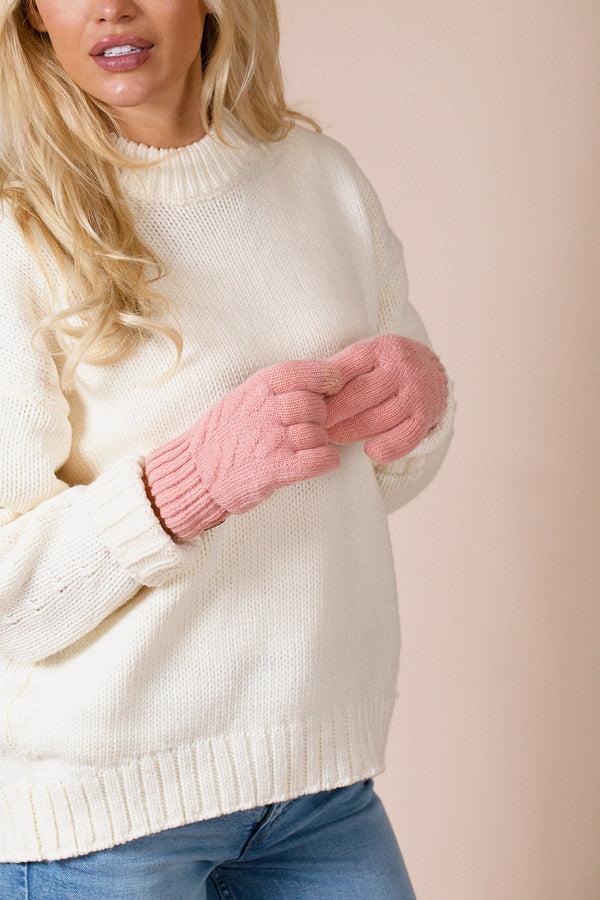 Svnx Touch Screen Cable Knit Gloves In Pink