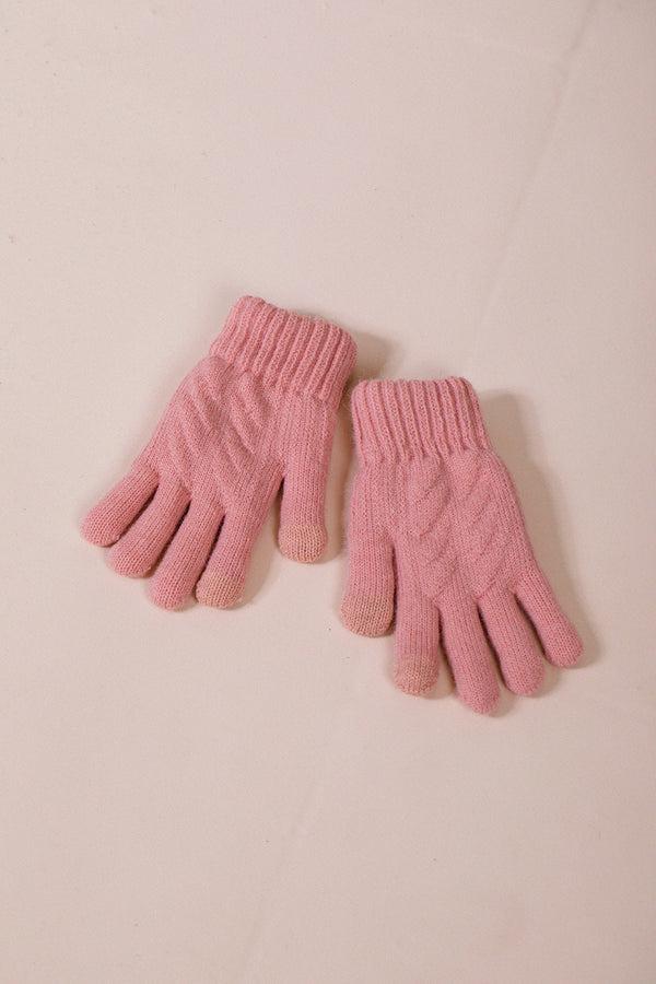 Svnx Touch Screen Cable Knit Gloves In Pink
