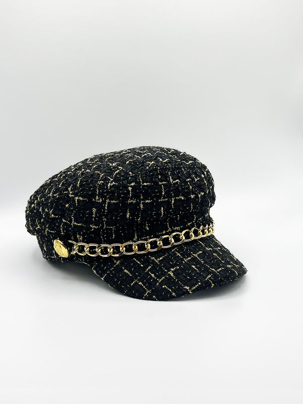 Svnx Tweed Baker Boy Hat In Black