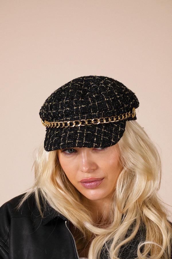 svnx Tweed Baker Boy Hat In Black