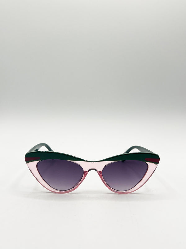 svnx Two Tone Cat-Eye Sunglasses in Pink Green