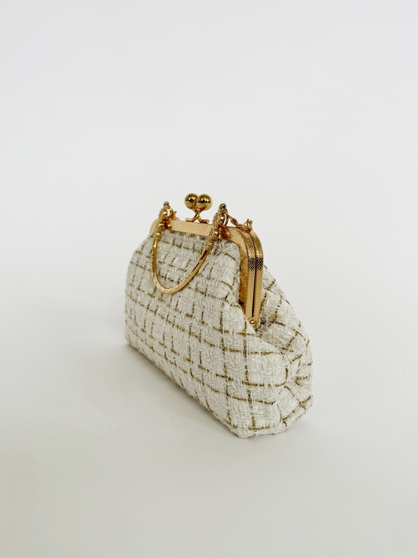 Svnx White And Gold Boucle Cross Body Bag