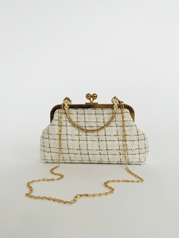 svnx White and Gold Boucle Cross Body Bag
