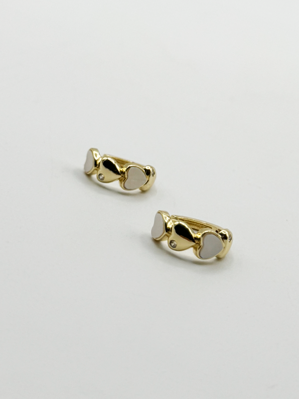 Svnx White And Gold Heart Huggie Hoop Earring