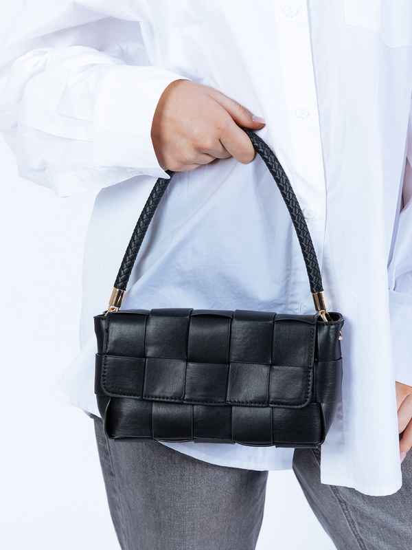 Svnx Woven Faux Leather Shoulder Bag In Black