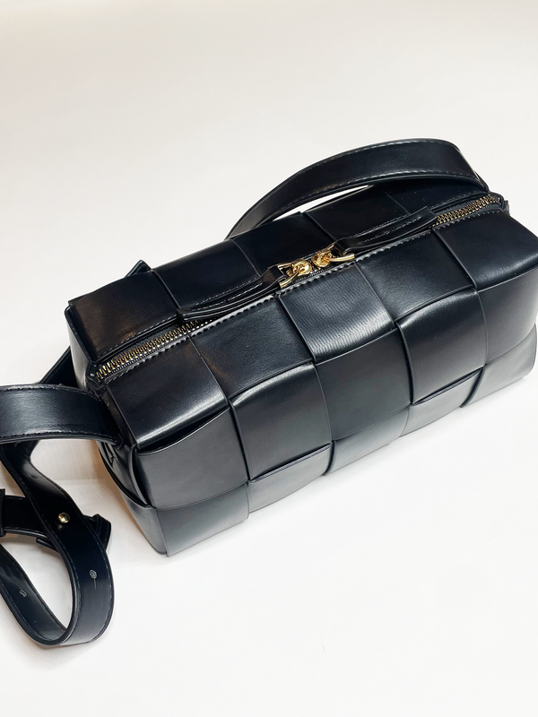 svnx Woven PU shoulder bag in Black