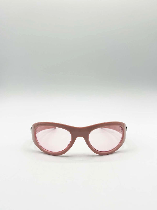 svnx Wrap Around Racer Bow Sunglasses in Pink