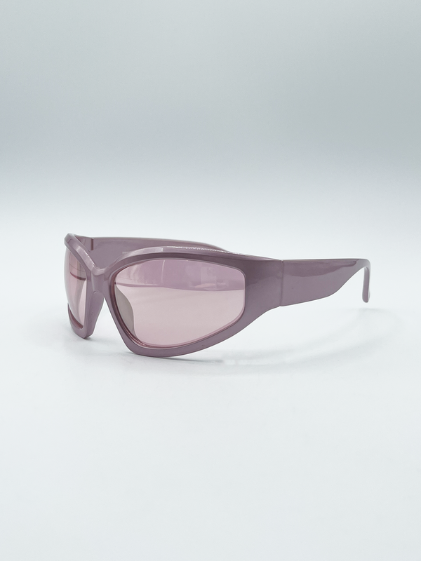 Svnx Wrap Around Sunglasses In Pearlized Pink