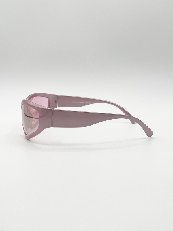 Svnx Wrap Around Sunglasses In Pearlized Pink