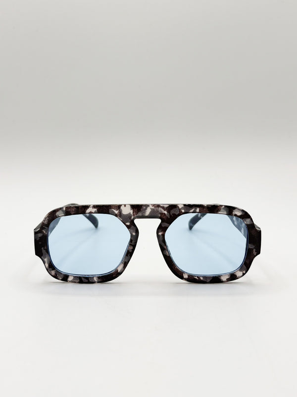 Svnx Tortoise Retro Navigator Sunglasses In Grey Blue