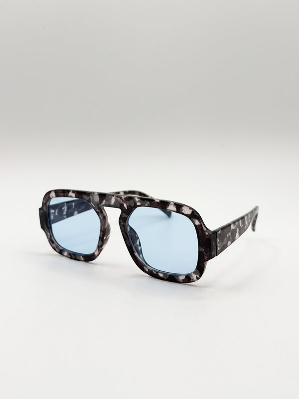 Svnx Tortoise Retro Navigator Sunglasses In Grey Blue