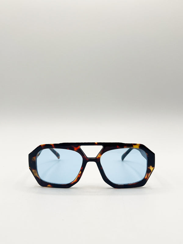 Svnx Tortoiseshell Navigator Sunglasses With Blue Lenses