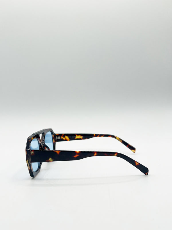 Svnx Tortoiseshell Navigator Sunglasses With Blue Lenses