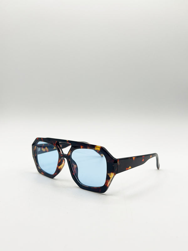 Svnx Tortoiseshell Navigator Sunglasses With Blue Lenses