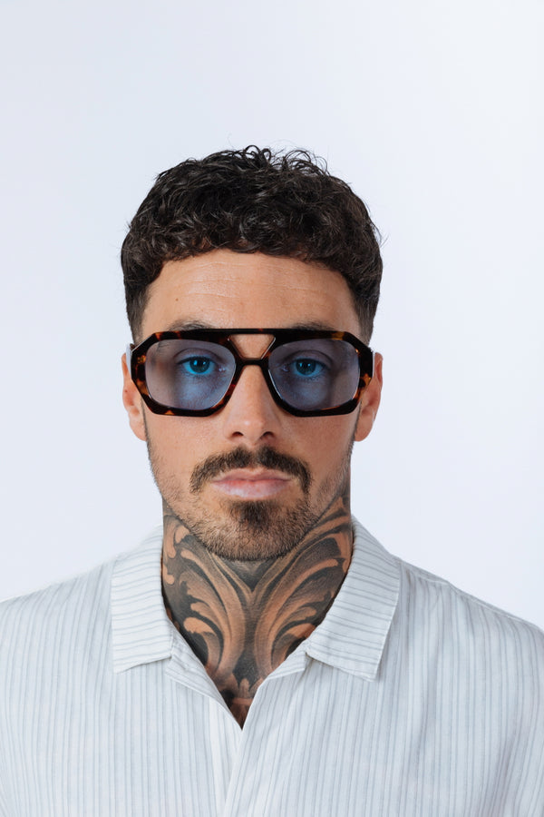 svnx Tortoiseshell Navigator Sunglasses with Blue Lenses