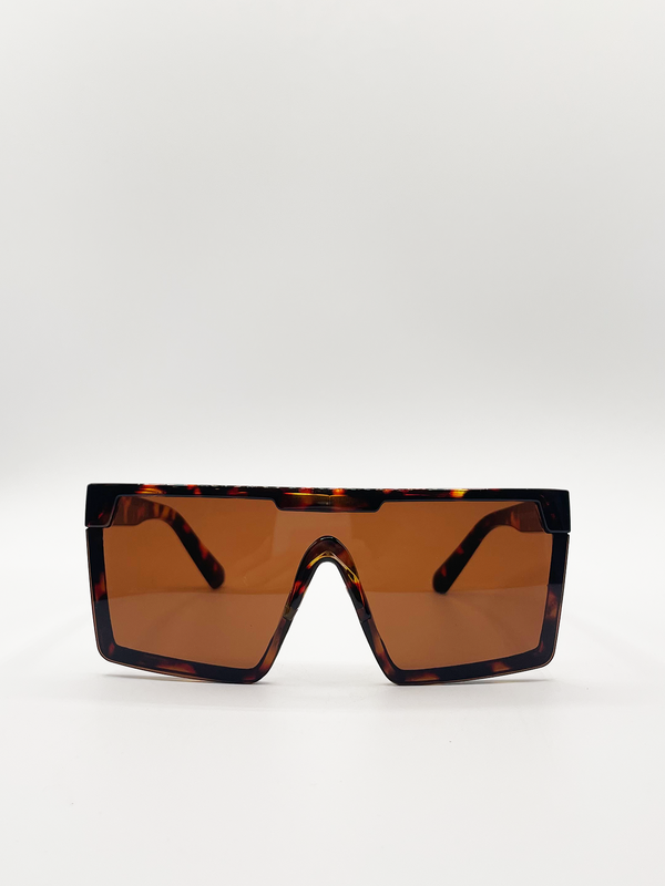 Svnx Tortoiseshell Oversized Flat Top Square Frame Sunglasses
