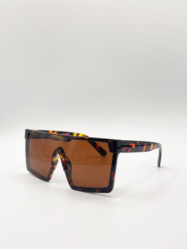 Svnx Tortoiseshell Oversized Flat Top Square Frame Sunglasses