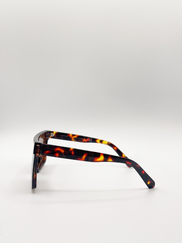 Svnx Tortoiseshell Oversized Flat Top Square Frame Sunglasses